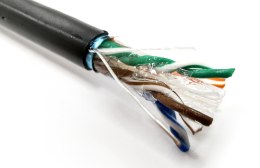 Kabel teleinformatyczny instalacyjny zewnętrzny żelowany DIGITUS kat.6, F/UTP, Fca, drut, AWG 23/1, PE, 305m, czarny, szpula