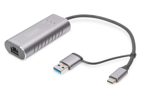 Karta sieciowa DIGITUS przewodowa USB 3.1 Typ C + USB A do 1x RJ45 2.5 Gigabit Ethernet 10/100/1000/2500Mbps Karta sieciowa DIGITUS przewodowa USB 3.1 Typ C + USB A do 1x RJ45 2.5 Gigabit Ethernet 10/100/1000/2500Mbps