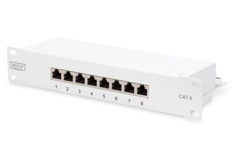 Patch panel DIGITUS 10" 8x RJ-45 Kat.6 ekranowany 1U kompletny LSA, wspornik kablowy, szary Patch panel DIGITUS 10" 8x RJ-45 Kat.6 ekranowany 1U kompletny LSA, wspornik kablowy, szary