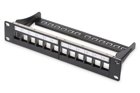 Patch panel pusty DIGITUS 10" 12 port 1U do modułów keystone (RAL 9005) Patch panel pusty DIGITUS 10" 12 port 1U do modułów keystone (RAL 9005)