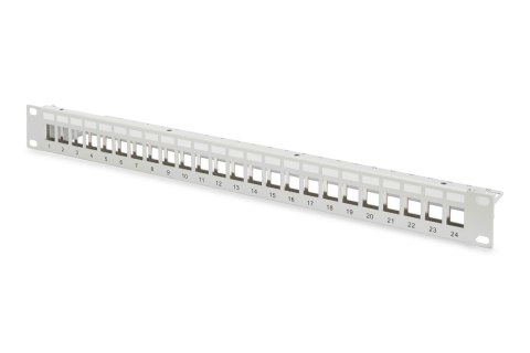 Patch panel pusty DIGITUS 19" 24 port 1U do modułów keystone (RAL 7035) Patch panel pusty DIGITUS 19" 24 port 1U do modułów keystone (RAL 7035)