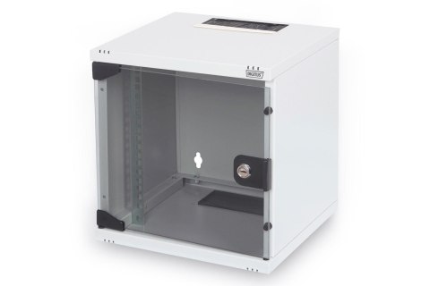 Szafa wisząca DIGITUS jednosekcyjna 10" 6U 330x312x300mm, drzwi szklane, szara (RAL7035), zmontowana Szafa wisząca DIGITUS jednosekcyjna 10" 6U 330x312x300mm, drzwi szklane, szara (RAL7035), zmontowana