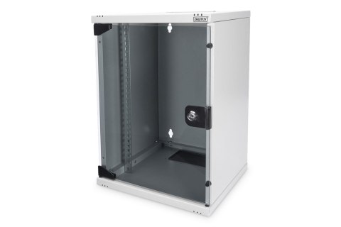 Szafa wisząca DIGITUS jednosekcyjna 10" 9U 464x312x300mm, drzwi szklane, szara (RAL7035), zmontowana Szafa wisząca DIGITUS jednosekcyjna 10" 9U 464x312x300mm, drzwi szklane, szara (RAL7035), zmontowana