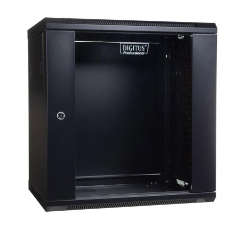 Szafa wisząca jednosekcyjna DIGITUS 19" 12U 635/600/450mm drzwi szklane czarna (RAL 9004) niezmontowana Szafa wisząca jednosekcyjna DIGITUS 19" 12U 635/600/450mm drzwi szklane czarna (RAL 9004) niezmontowana