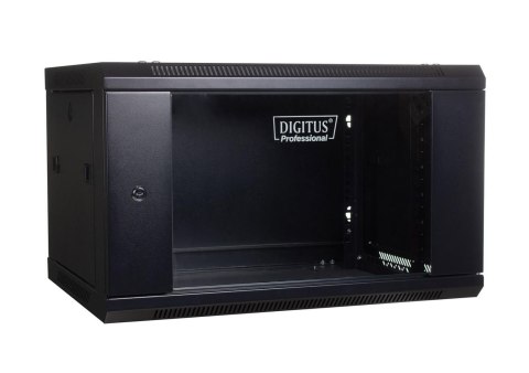Szafa wisząca jednosekcyjna DIGITUS 19" 6U 368/600/450mm drzwi szklane czarna (RAL 9004) niezmontowana Szafa wisząca jednosekcyjna DIGITUS 19" 6U 368/600/450mm drzwi szklane czarna (RAL 9004) niezmontowana