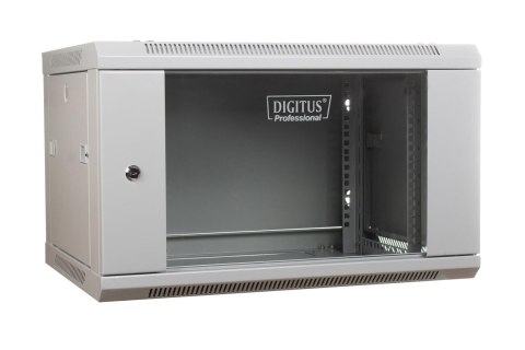 Szafa wisząca jednosekcyjna DIGITUS 19" 6U 368/600/450mm drzwi szklane szara (RAL 7035) niezmontowana Szafa wisząca jednosekcyjna DIGITUS 19" 6U 368/600/450mm drzwi szklane szara (RAL 7035) niezmontowana