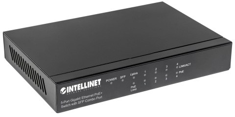 Switch niezarządzalny Intellinet 4x 10/100/1000 Mbps PoE+ 80W + 1xSFP/1xRJ45 Combo desktop Switch niezarządzalny Intellinet 4x 10/100/1000 Mbps PoE+ 80W + 1xSFP/1xRJ45 Combo desktop