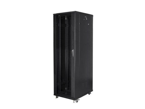 Szafa instalacyjna Rack stojąca 19" 42U 800x800 drzwi szklane czarna Lanberg (złożona) Szafa instalacyjna Rack stojąca 19" 42U 800x800 drzwi szklane czarna Lanberg (złożona)