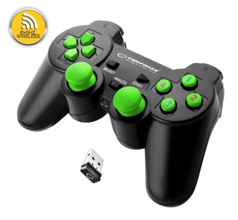 Gamepad bezprzewodowy 2.4GHZ PS3/PC USB Esperanza "Gladiator" czarno/zielony Gamepad bezprzewodowy 2.4GHZ PS3/PC USB Esperanza "Gladiator" czarno/zielony