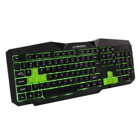 Klawiatura przewodowa Esperanza EGK201G "Titions" Gaming podświetlana USB czarno-zielona Klawiatura przewodowa Esperanza EGK201G "Titions" Gaming podświetlana USB czarno-zielona