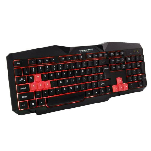 Klawiatura przewodowa Esperanza EGK201R"Titions" Gaming podświetlana USB czarno-czerwona Klawiatura przewodowa Esperanza EGK201R"Titions" Gaming podświetlana USB czarno-czerwona