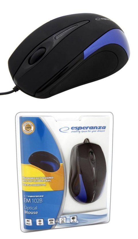 Mysz przewodowa Esperanza SIRIUS EM102B optyczna czarno-niebieska Mysz przewodowa Esperanza SIRIUS EM102B optyczna czarno-niebieska