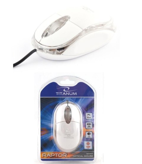 Mysz przewodowa Titanum 3D RAPTOR TM102W optyczna biało-przezroczysta Mysz przewodowa Titanum 3D RAPTOR TM102W optyczna biało-przezroczysta