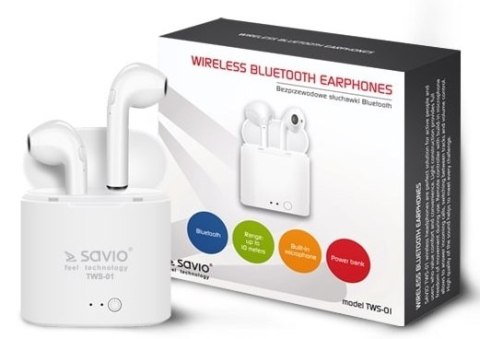 Słuchawki bezprzewodowe SAVIO SAVIO TWS-01 (Biały)