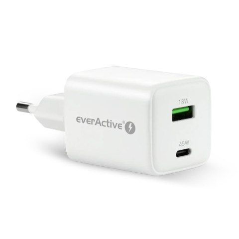 Ładowarka sieciowa everActive GaN SC-450Q 1x USB, 1x USB-C PD PPS QC4+ 45W Ładowarka sieciowa everActive GaN SC-450Q 1x USB, 1x USB-C PD PPS QC4+ 45W