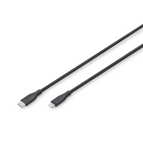 Kabel zasilający DIGITUS silikonowy USB-C - Lightning, USB 2.0 60W, certyfikat MFI, 1m czarny Kabel zasilający DIGITUS silikonowy USB-C - Lightning, USB 2.0 60W, certyfikat MFI, 1m czarny