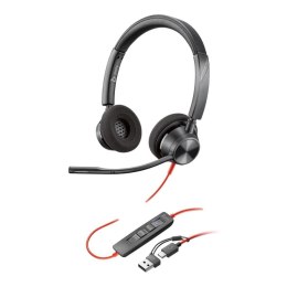 Słuchawki z mikrofonem Poly Blackwire 3320 Stereo Microsoft Teams USB-C + adapter USB-C/A czarne