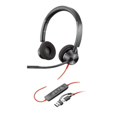 Słuchawki z mikrofonem Poly Blackwire 3320 Stereo Microsoft Teams USB-C + adapter USB-C/A czarne Słuchawki z mikrofonem Poly Blackwire 3320 Stereo Microsoft Teams USB-C + adapter USB-C/A czarne