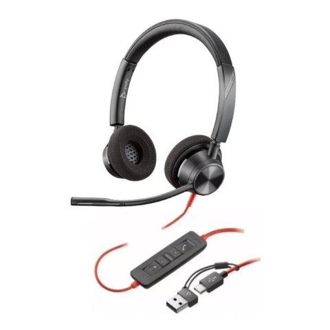 Słuchawki z mikrofonem Poly Blackwire 3320 Stereo USB-C Headset + adapter USB-C/A czarne Słuchawki z mikrofonem Poly Blackwire 3320 Stereo USB-C Headset + adapter USB-C/A czarne