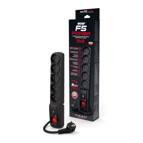 Listwa przeciwprzepięciowa Acar F5 POWER 10m czarna Listwa przeciwprzepięciowa Acar F5 POWER 10m czarna