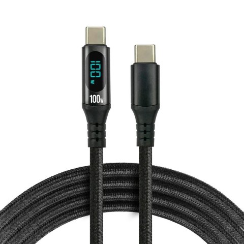 Kabel USB-C -> USB-C everActive CBB-2PD5L 2m 100W wbudowany wyświetlacz czarny Kabel USB-C -> USB-C everActive CBB-2PD5L 2m 100W wbudowany wyświetlacz czarny