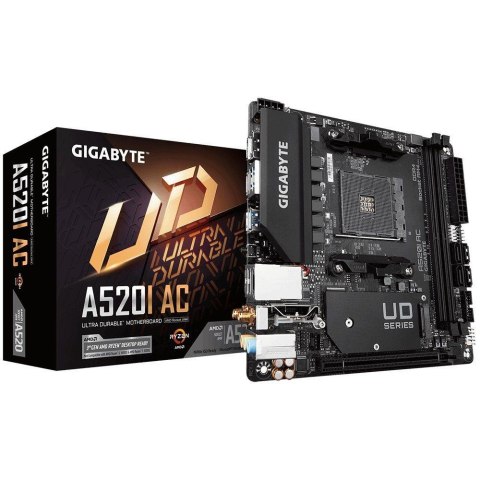 Płyta Gigabyte A520I AC (rev. 1.0)/AMD A520I/DDR4/SATA3/M.2/USB3.0/PCIe3.0/WiFi/BT/AM4/mITX Płyta Gigabyte A520I AC (rev. 1.0)/AMD A520I/DDR4/SATA3/M.2/USB3.0/PCIe3.0/WiFi/BT/AM4/mITX
