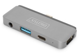 Stacja dokująca do tabletów DIGITUS USB Typ C 4 porty 4K 30Hz HDMI 2x USB A/C MiniJack srebrna