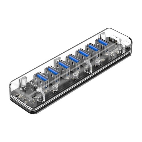 HUB USB-A Orico F7U-U3-CR-BP Aktywny 7x USB-A 5Gbps przezroczysty HUB USB-A Orico F7U-U3-CR-BP Aktywny 7x USB-A 5Gbps przezroczysty