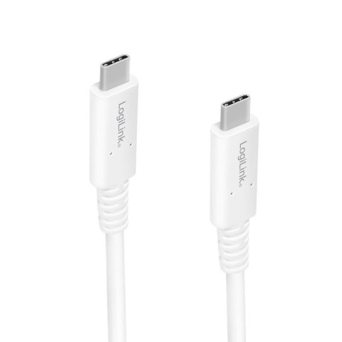 Kabel USB 4 Gen3x2 LogiLink CU0180 USB-C - USB-C, M/M, biały, 0,8m Kabel USB 4 Gen3x2 LogiLink CU0180 USB-C - USB-C, M/M, biały, 0,8m